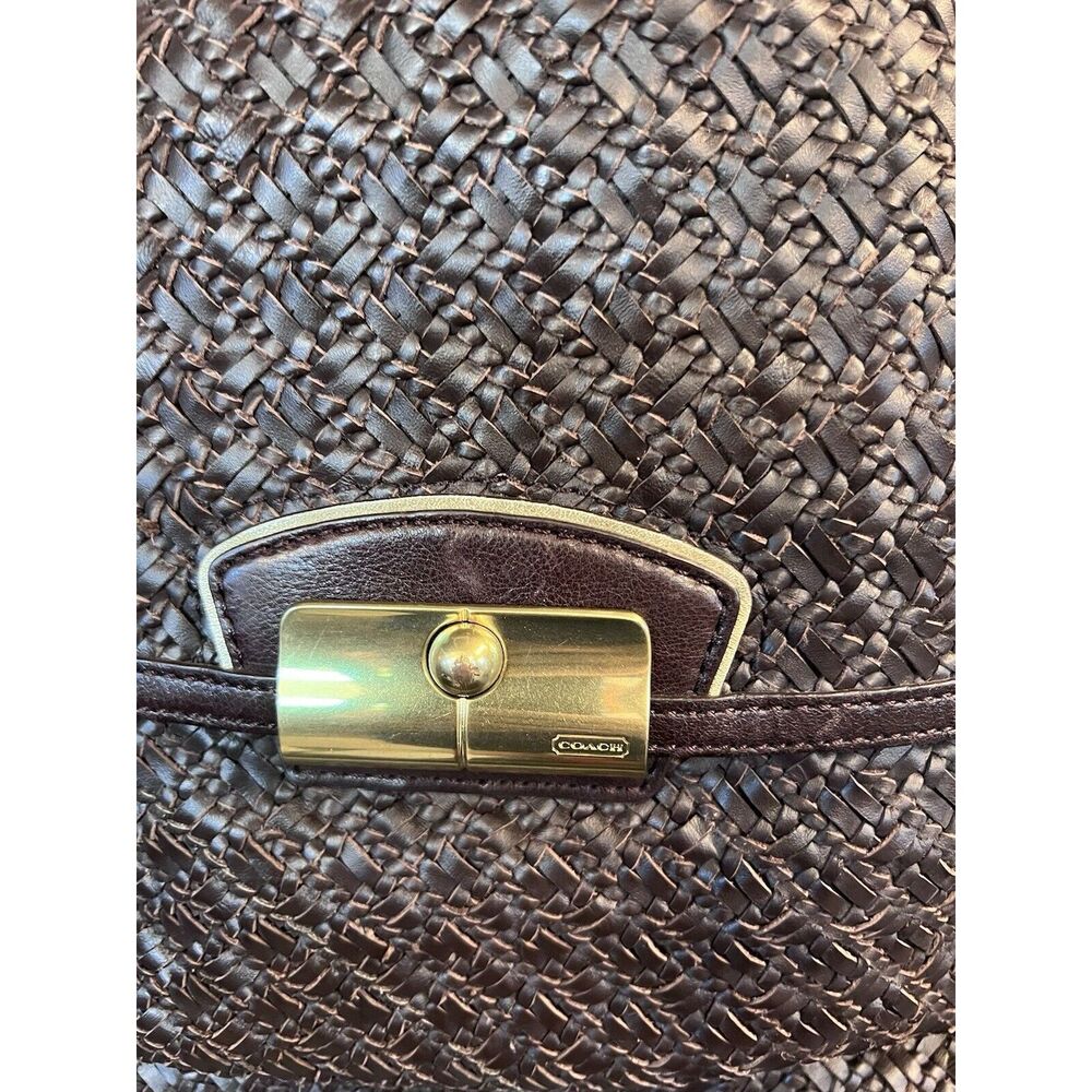 COACH EUC KRISTIN PINNACLE WOVEN LEATHER BROWNTOTE PURSE, 19746 MSRP $1200 - Picture 3 of 11